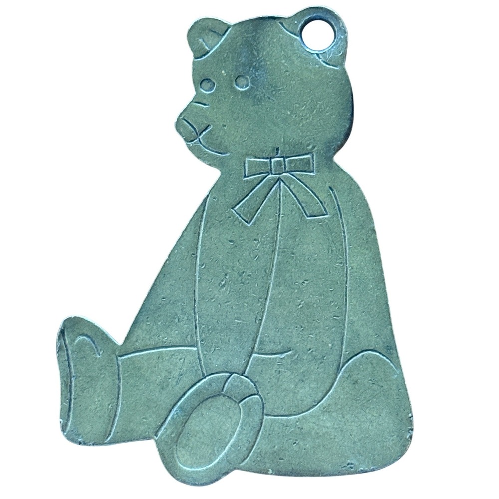 Gordon Fraser Teddy Bear Keychain Charm Bow Detail Silver Pewter Metal Vintage